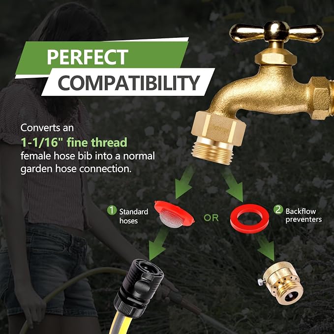 1 PCS Lead-Free Hose Bib Adapter, 1-1/16" Fine Thread Female x 3/4 GHT Male | - Image 4