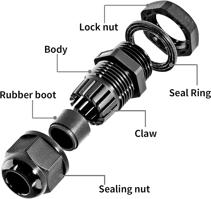 Bonsicoky 1" NPT Nylon Cable Glands, Adjustable Cord Grip, 18-25mm Cable - Image 3