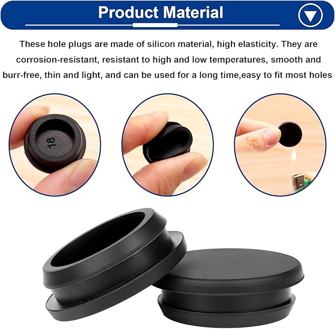 Tnisesm 100PCS 7 Sizes Black Rubber Plugs - Image 4