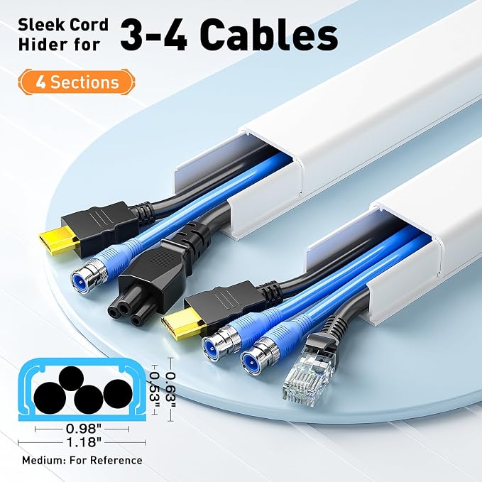 Delamu Cord Covers for 3-4 Wires on Wall, 56.7in Cord Hider Wire Covers for - Image 2
