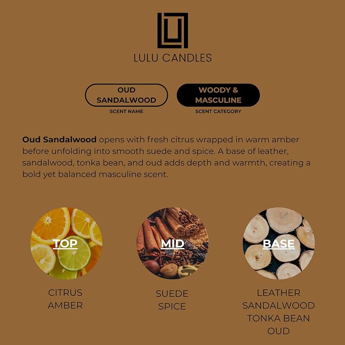 Lulu Candles Oud Sandalwood Scented Soy Jar Candle, 9 Oz. | Smells Smokey & - Image 3