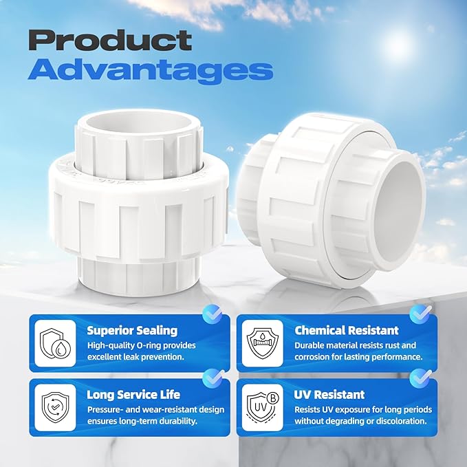 4 PCS 1" PVC Union Coupling Pipe Fitting, Slip Joint Adapter PVC Connectors - Image 6