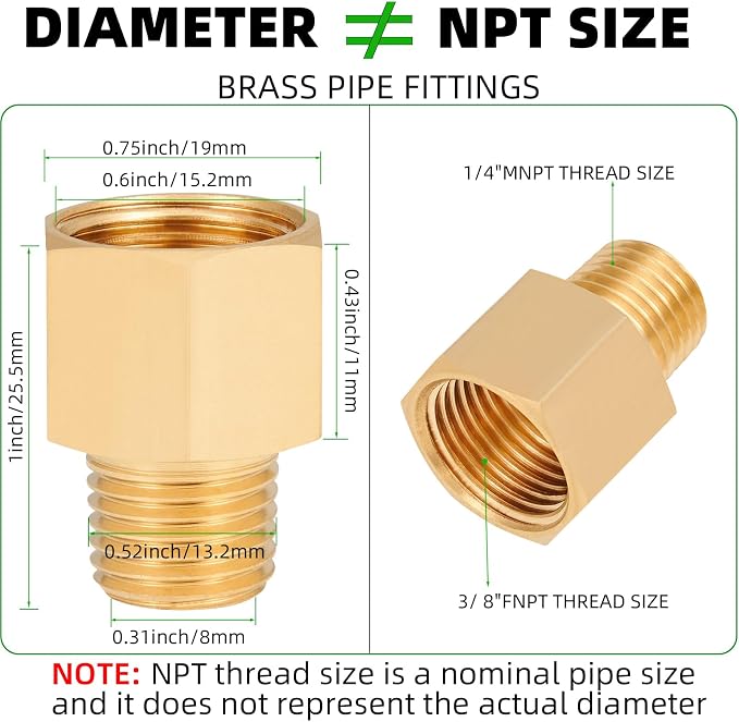 Brass Pipe Fitting, 1/4 Inch NPT Male to 3/8 Inch NPT Female Brass Pipe Hose - Image 2