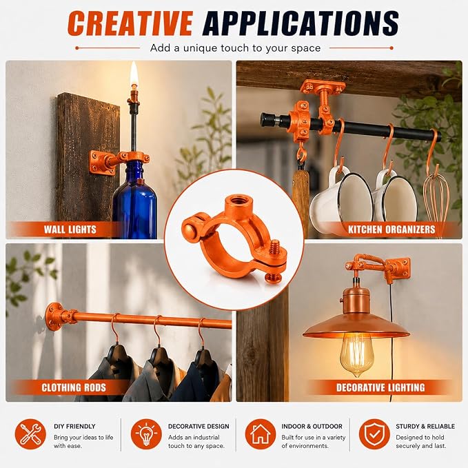 Orange 10 Pack 3/4'' Hinged Split Ring Pipe Hanger, Copper Epoxy Coated Iron - Image 7