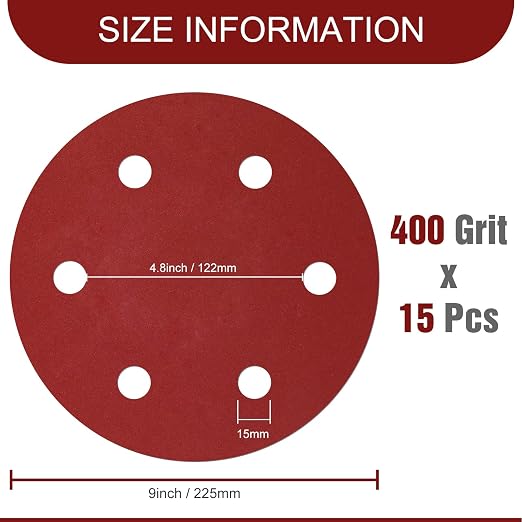 Awutzut 9 Inch 6 Hole Sanding Discs 400 Grit Hook and Loop - Image 3