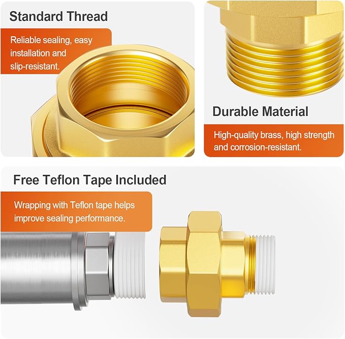 GASHER 2PCS 3/4" NPT Brass Union Pipe Fitting | 3/4 Inch Male x 3/4 Inch Female - Image 4