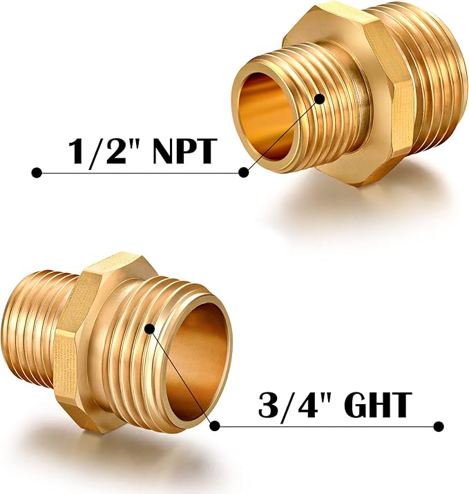 Garden Hose Connector Adapter, 3/4" GHT male and 1/2" NPT male Connectors - Image 3