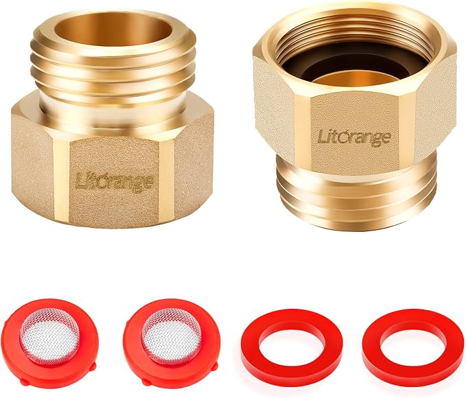 2 Pcs Lead-Free Hose Bib Adapter, 1-1/16" Fine Thread Female x 3/4 GHT Male | by LitOrange