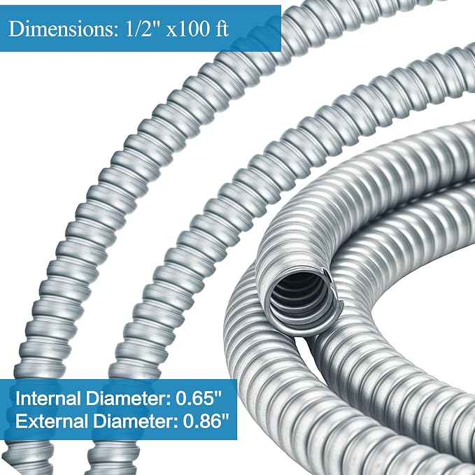 eflyefly 1/2 Flexible Metal Electrical Conduit Kit，50 Feet of 1/2-inch Flexible - Image 5