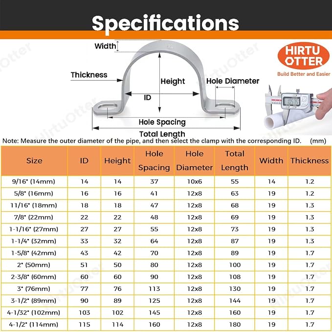 10 PCS 1-1/16 Inch, 304 Stainless Steel Thickened Pipe Clamps, Heavy-Duty Two - Image 9
