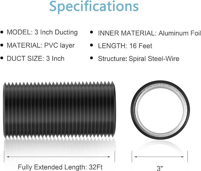 Hon&Guan 3 inch 16 FT Long Air Ducting, Heavy-Duty Four-Layer Protection Dryer - Image 6