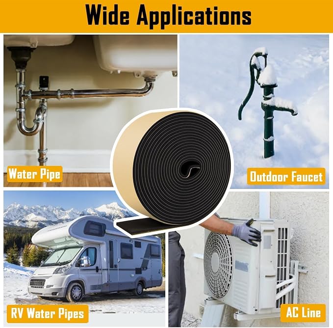 DEMEDO Pipe Insulation Tape, Pipe Wrap Insulation Foam Tape Self Adhesive - Image 7