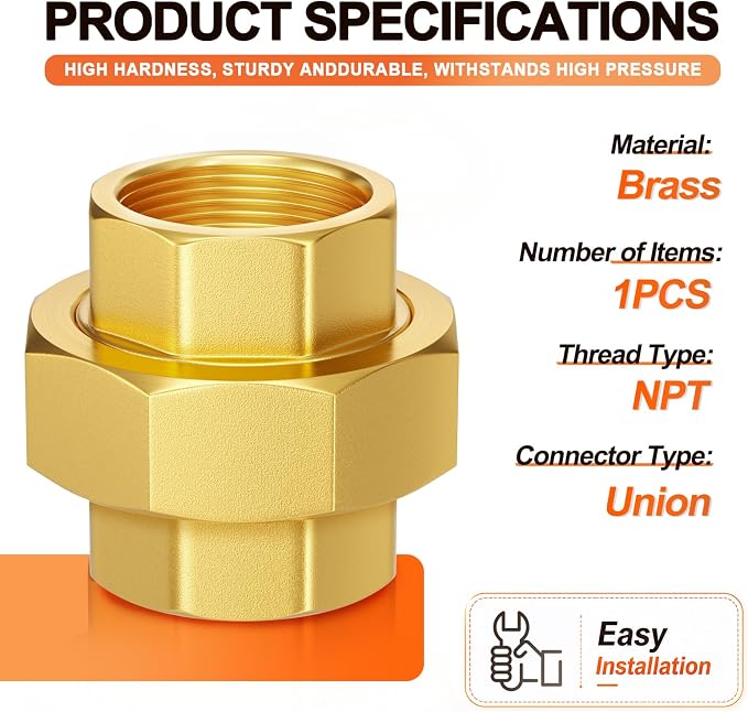 GASHER 3/4" FNPT Brass Union Pipe Fitting | 3/4 Inch Female x 3/4 Inch Female - Image 2