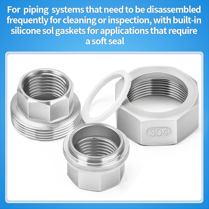 ChillWaves 304 Stainless Steel Cast Pipe Fitting, Union，2" NPT Female Thread - Image 4