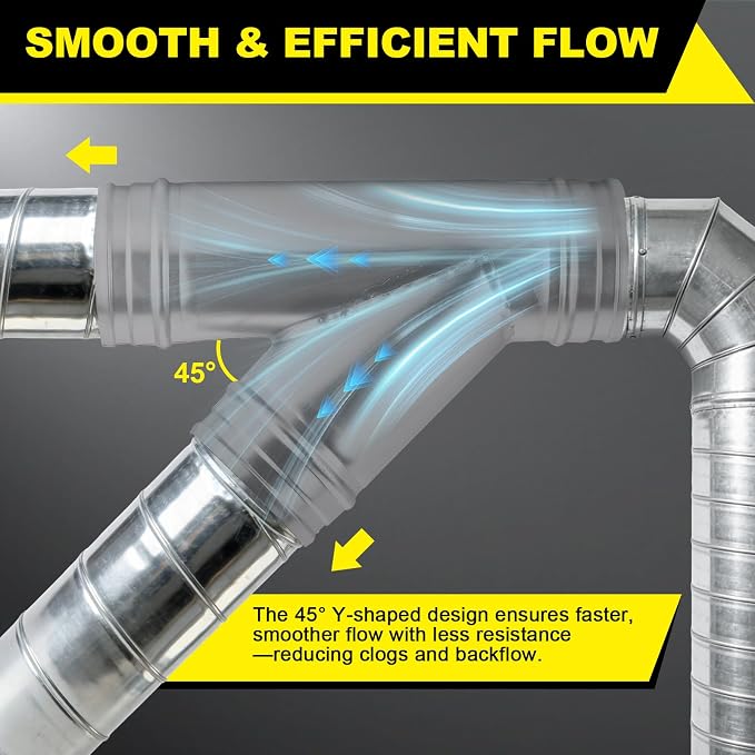 4" 3-Way Metal Duct Splitter – 45° Branch Air Vent Connector | 4 Inch HVAC Hose - Image 5