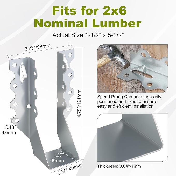 50 Pcs Joist Hangers 2x6, 20 Gauge Galvanized Face Mount Joist Hangers - Image 2