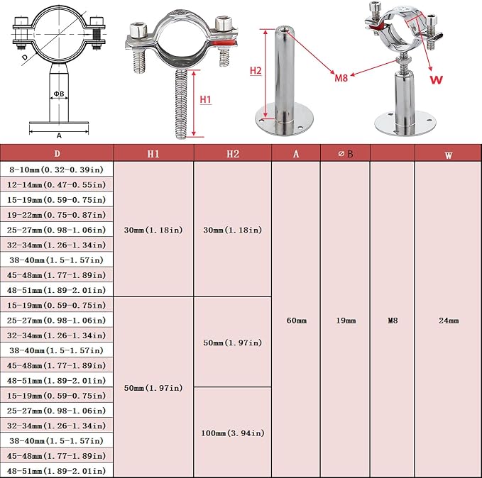 2PCS wall Mount Ceiling Mount Pipe 304 Stainless Steel Pipe Supports Pipe - Image 4