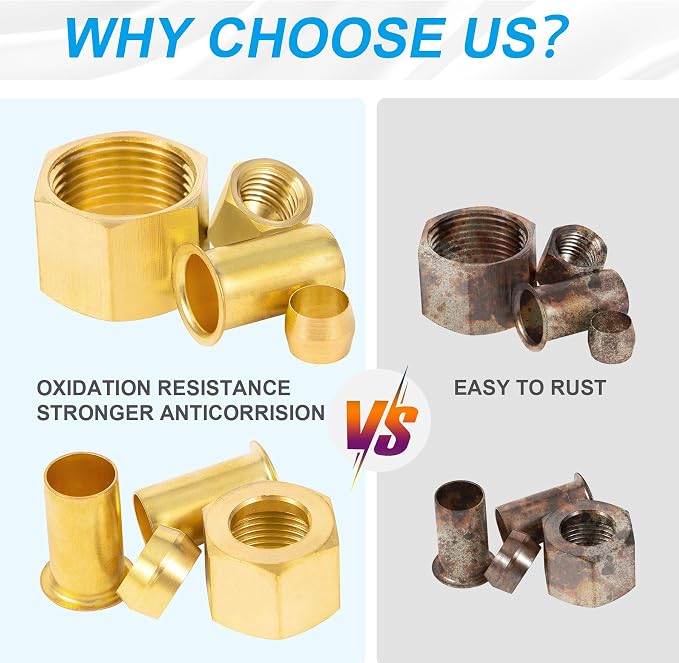 1/4 Inch OD Brass Compression Insert, Sleeve Ferrule, Nut 75PCS - Image 3