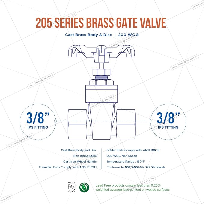 Midline Valve 427U25I-5 Gate Valve, Lead Free, 3/8 in. FIP Connection, Cast - Image 6