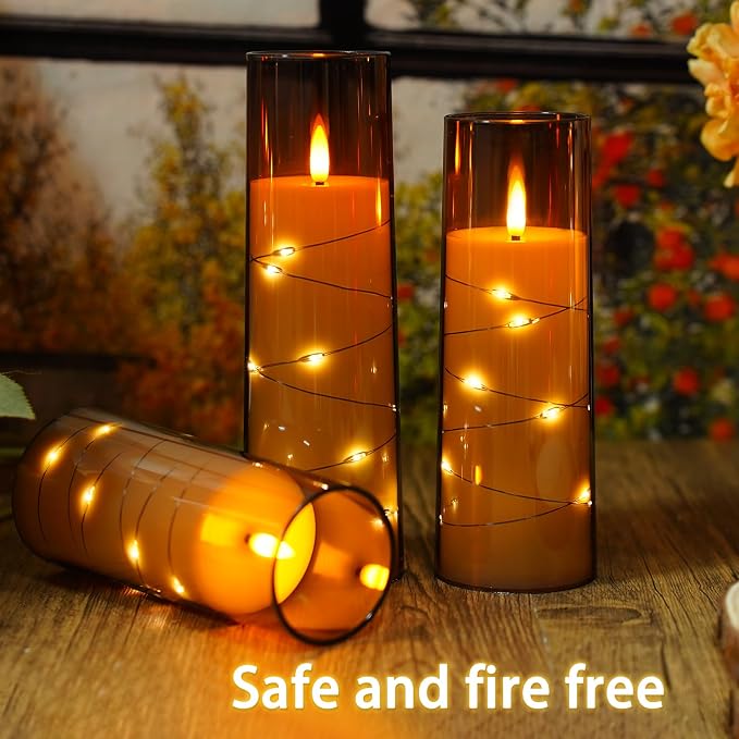 Nimiko Flickering Flameless LED Candles, Acrylic LED Pillar Candles - Image 3