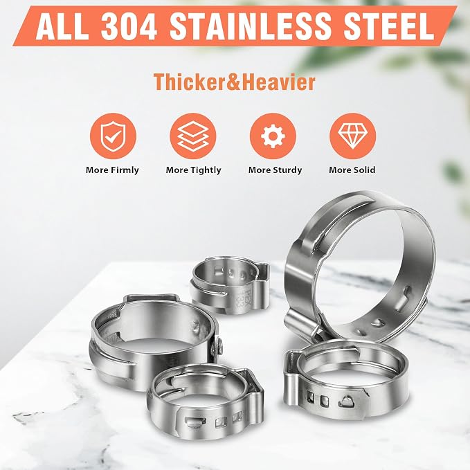 60pcs 1/2 inch PEX Cinch Clamps Rings, 304 Stainless Steel Pex Crimp Rings - Image 4