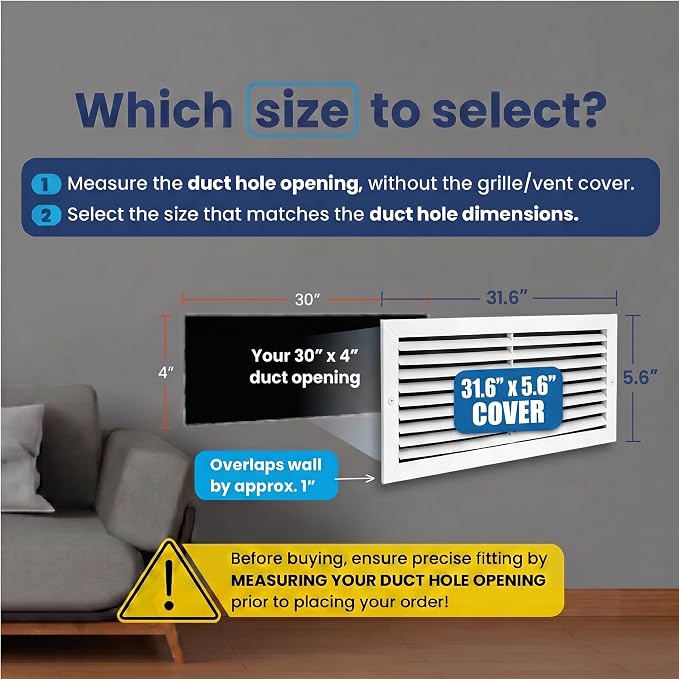 30x4 Aluminum Wall Ceiling Air Return Vent Cover HVAC Rustproof Grille - Image 2