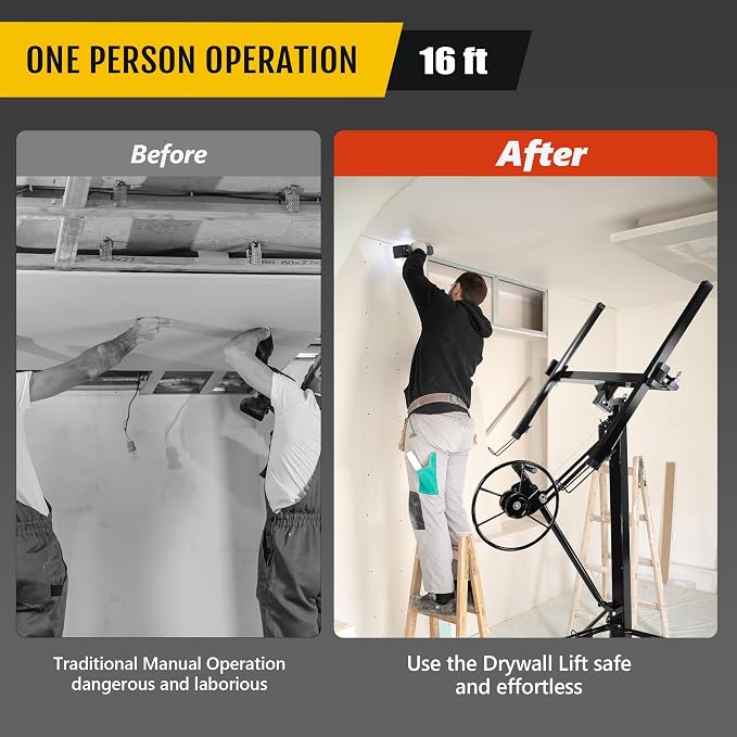One-Person Drywall Lift Panel Hoist, 150 Lb Heavy-Duty Steel Sheetrock Jack | - Image 6