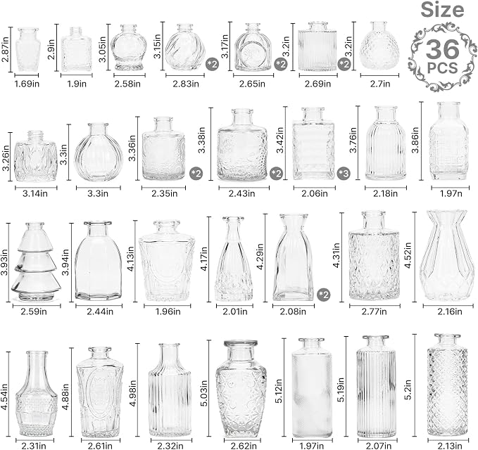 Clear Glass Bud Vase Set of 36 Pcs, Small Bud Vases in Bulk, Glass Crystal - Image 2