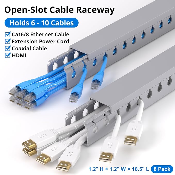 1.2"H x 1.2"W Cable Raceway, 132in Under Desk Wire Management Channel, 16.5in - Image 3