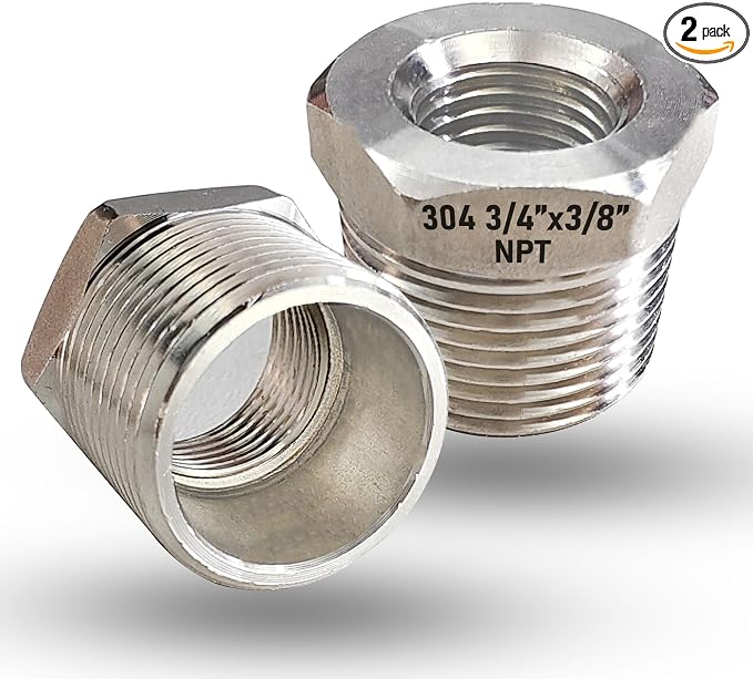 2 Pcs 304 Stainless Steel 3/4" Male to 3/8" Female Reducer Bushing, 3/4 Inch by PipeFloProonline
