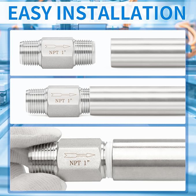 ChillWaves 304 Stainless Steel In-Line Siamese Check Valve 1" NPT Male Thread - Image 7