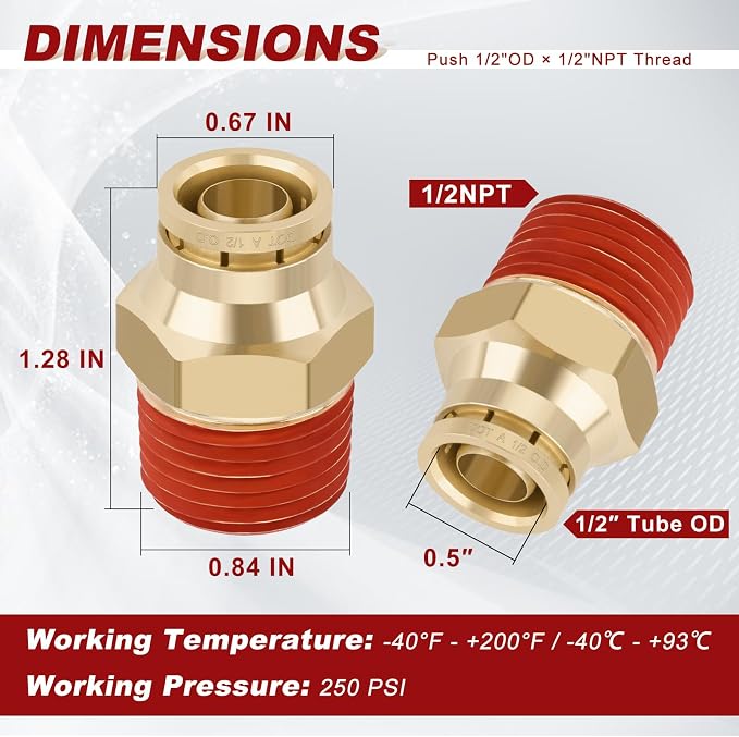 DOT Approved Male Straight Brass Union 1/2" Tube x 1/2" NPT, Quick Connect Union - Image 5