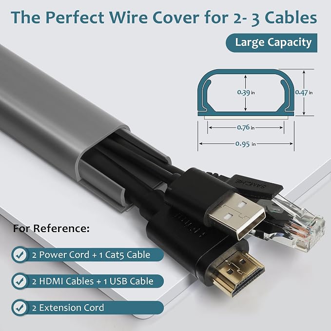 ZhiYo 43" Cord Covers for Wires on Wall, 0.95" W x 0.47" | Fits 2-3 Cords - Image 2