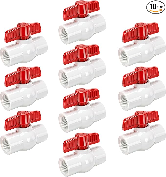 YADIAN 10 Pack 3/4'' PVC Ball Valves, T-handle SCH40 Water Pipe Shut-Off Ball by YADIAN
