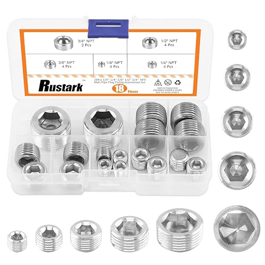 18 Pcs 304 Stainless Steel Pipe Plugs Assortment Set by Rustark