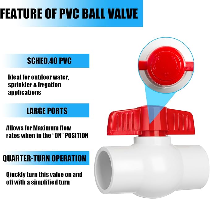 10PCS 1/2" PVC Ball Valve, Shut-Off Ball Valves Socket - Image 3