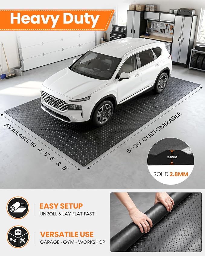 SEAL 6 x 20 FT Premium Garage Floor Mat, Solid 2.8mm Thick Lay-Flat Black - Image 2