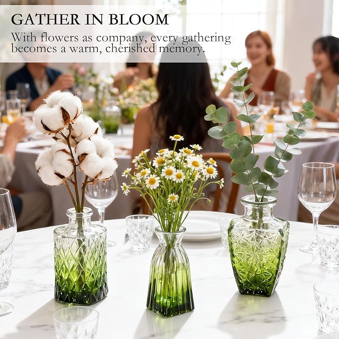 Clear Gradient Green Glass Bud Vase Set of 22 Pcs, Small Bud Vases in Bulk - Image 5
