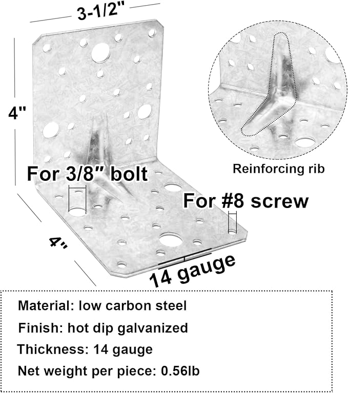 4 Pack Galvanized Steel L Angle Bracket - Image 2