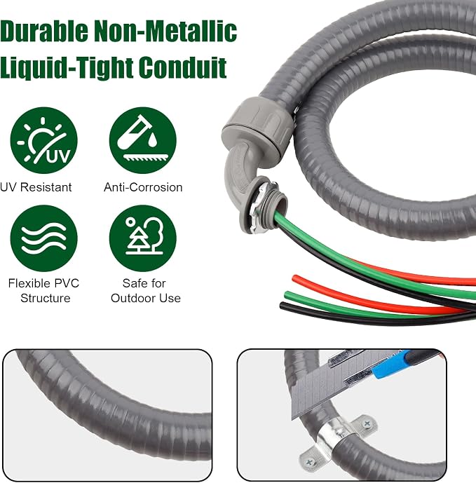4FT Liquid-Tight Conduit Kit, 1/2" Pre-Wired Electrical Whip - Image 2