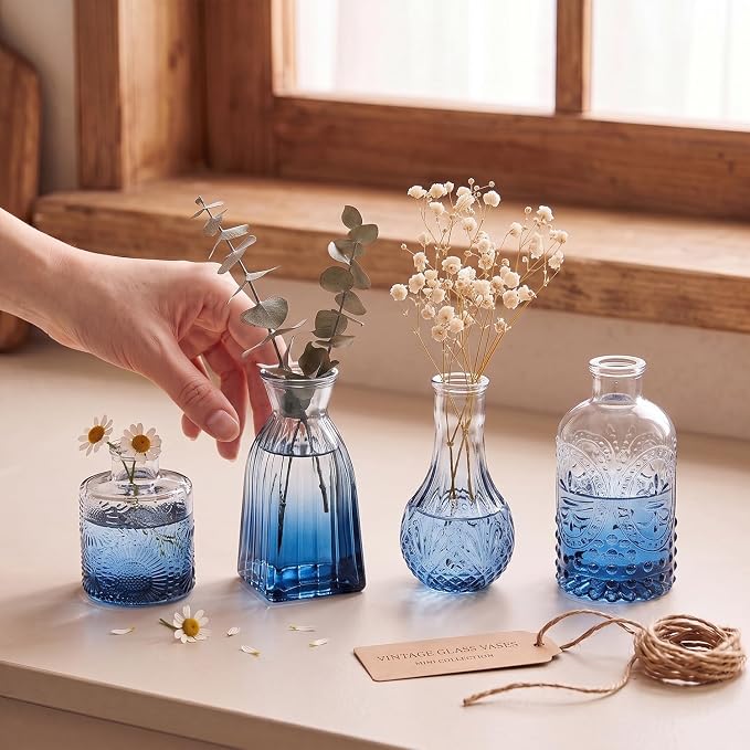 Clear Gradient Blue Glass Bud Vase Set of 22 Pcs, Small Bud Vases in Bulk - Image 2