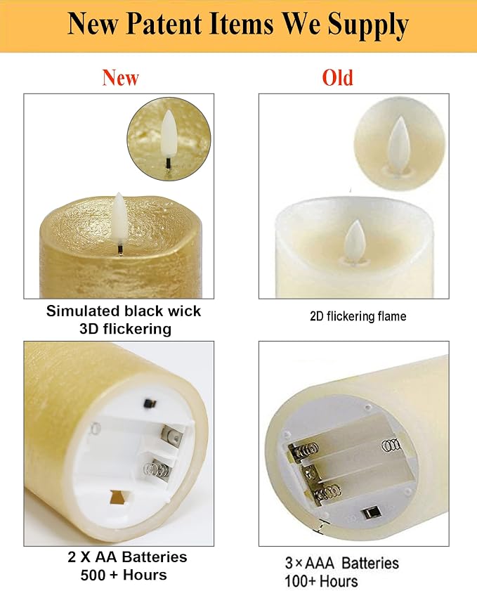 ANGELLOONG Gold Pillar Candles, Flameless Candles - Image 4