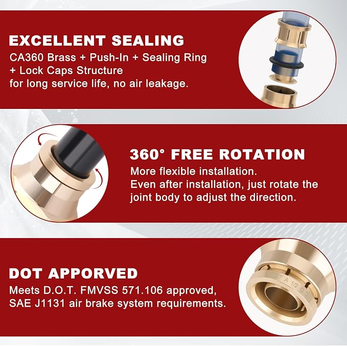 DOT Approved Male Straight Brass Union 1/2" Tube x 3/8" NPT, Quick Connect Union - Image 4