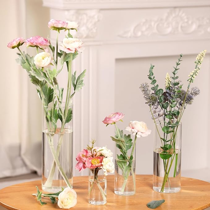Fixwal 4pcs Clear Glass Cylinder Vases, 10 Inch Tall | Cylinder Vases - Image 7