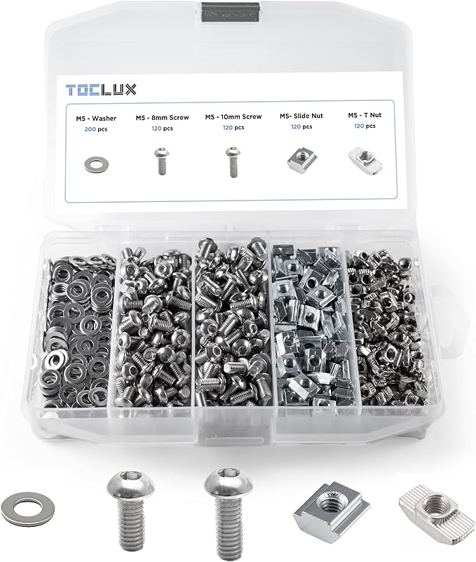 680 pcs 20 Series Aluminum Extrusion Silver M5 T-Nut and Screw Kit – Sliding & by TOCLUX