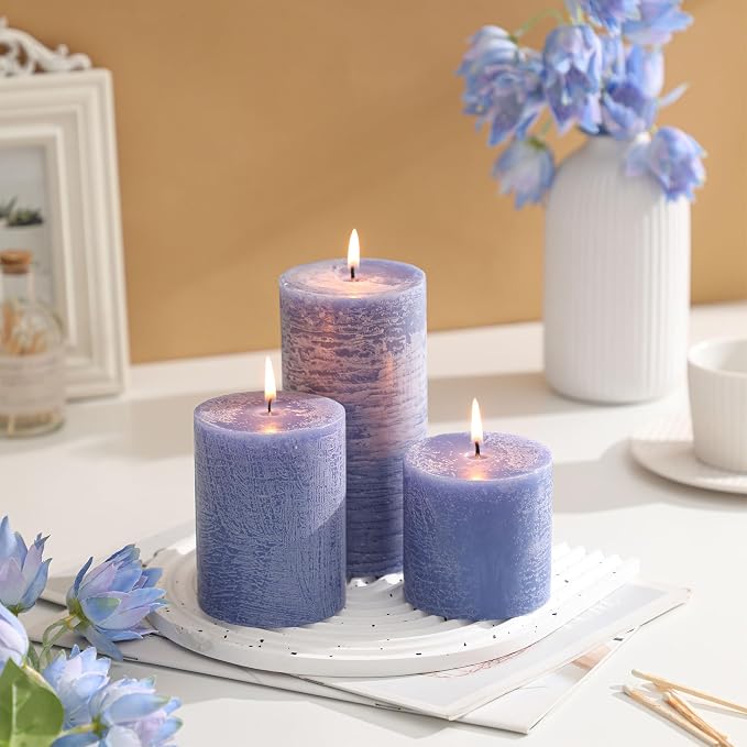 3x3 Inch Blue Pillar Candles Set of 3 - Image 2