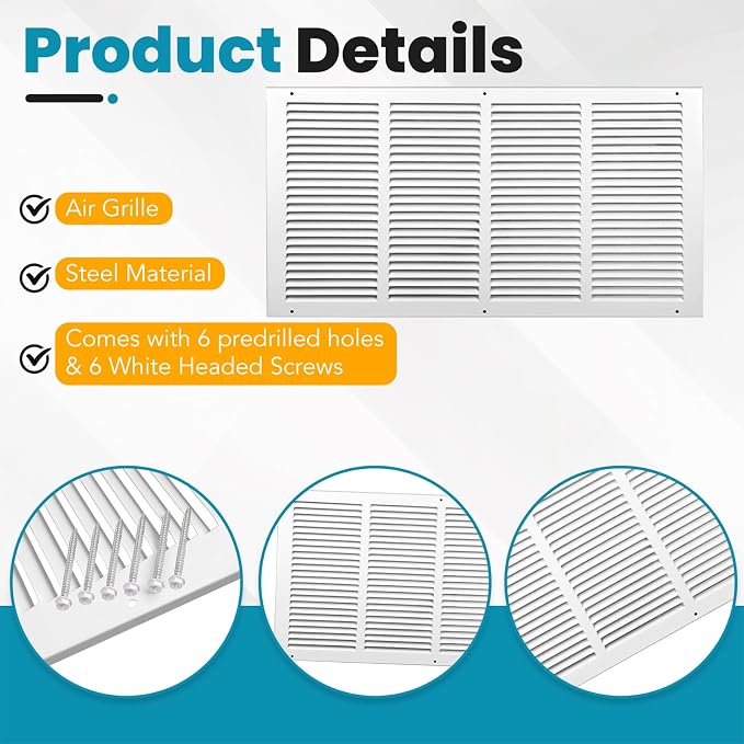 VOISEN Return Air Grille, Fits 24x12 Duct Opening, Steel Return Vent Cover - Image 6