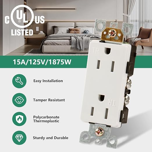 Wengart Decorator Wall Receptacle Outlet, 125V 15A Tamper-Resistant Duplex - Image 5