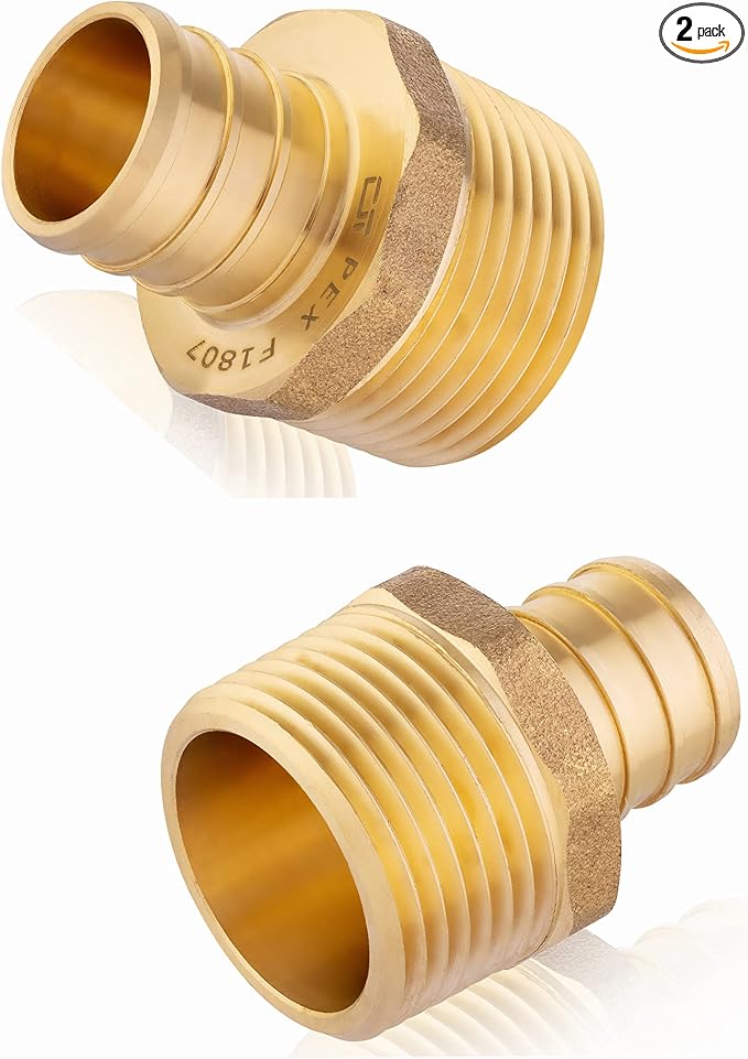2PC Pex Barb Crimp Brass Fittings 3/4Inch x 3/4Inch NPT Male Adapter | ASTM by EFIELDPEXTUBING