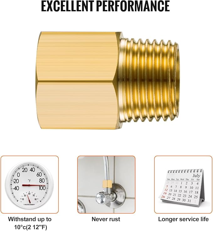 Gsinodrs 2PCS Brass Pipe Fitting, 3/8" Female x 1/4" Male NPT Thread Brass Hex - Image 4